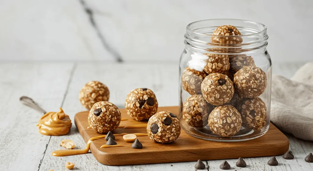 A delicious and healthy snack made with oats, peanut butter, and dark chocolate chips. Perfect for meal prep and on-the-go energy!
